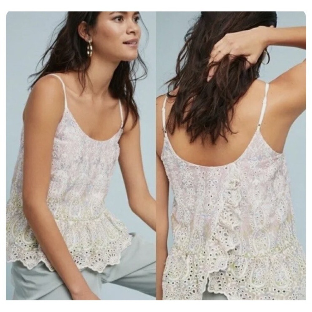 Feather Bone by Anthropologie Woven Eyelet Pastel Tank-Adj Straps-S 4